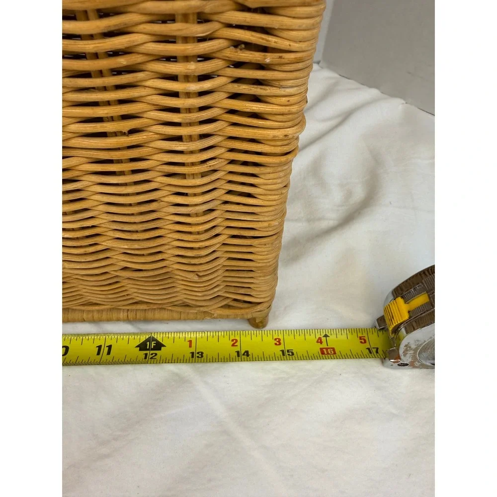 Vintage Cottage Granny Wicker‎ Storage Trunk Basket Hinged Lid & Handles Natural